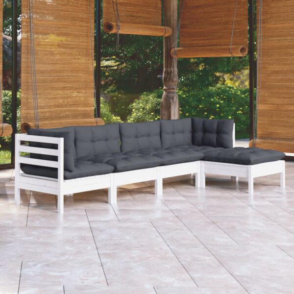 HomeDiscount-5 Piece Garden Lounge Set with Cushions White Pinewood