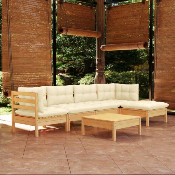 HomeDiscount-6 Piece Garden Lounge Set with Cream Cushions Pinewood