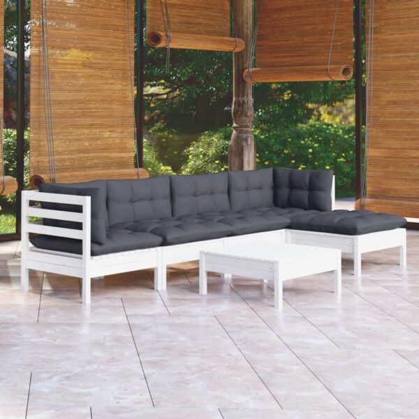 HomeDiscount-6 Piece Garden Lounge Set with Cushions White Pinewood