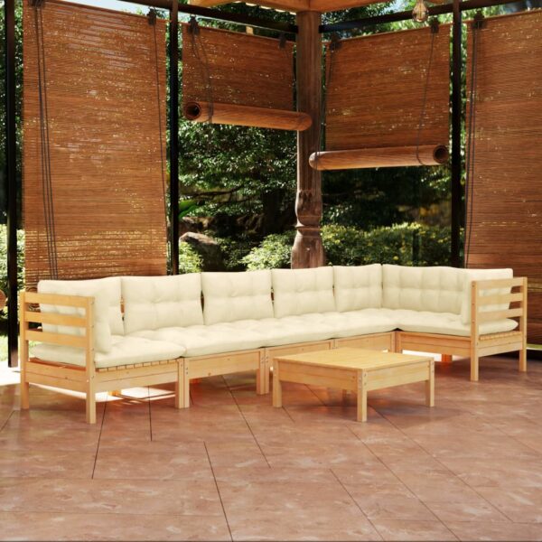 HomeDiscount-7 Piece Garden Lounge Set with Cream Cushions Pinewood