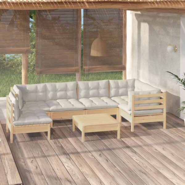 HomeDiscount-7 Piece Garden Lounge Set with Cream Cushions Pinewood