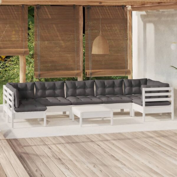 HomeDiscount-8 Piece Garden Lounge Set with Cushions White Pinewood