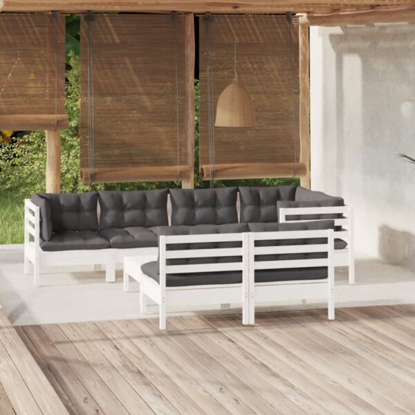 HomeDiscount-8 Piece Garden Lounge Set with Cushions White Solid Pinewood