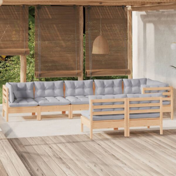 HomeDiscount-8 Piece Garden Lounge Set with Grey Cushions Solid Pinewood