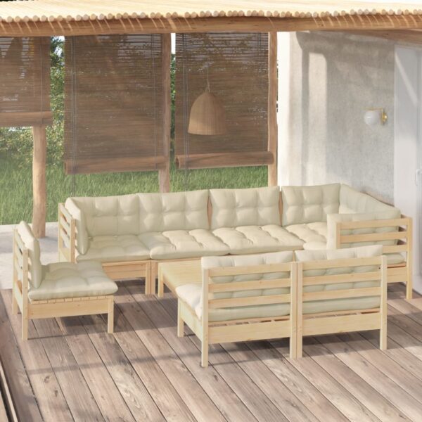 HomeDiscount-9 Piece Garden Lounge Set with Cream Cushions Solid Pinewood