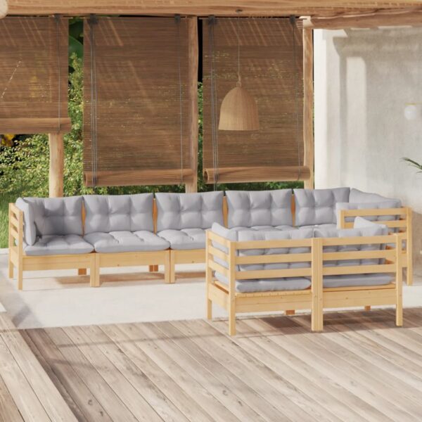 HomeDiscount-8 Piece Garden Lounge Set with Grey Cushions Solid Pinewood