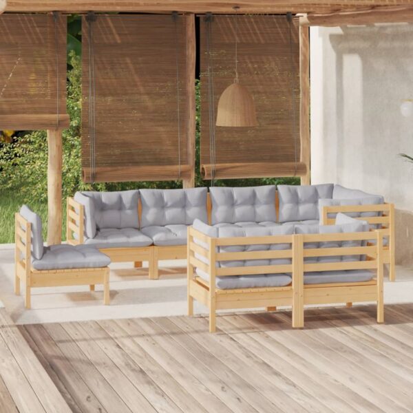 HomeDiscount-8 Piece Garden Lounge Set with Grey Cushions Solid Pinewood