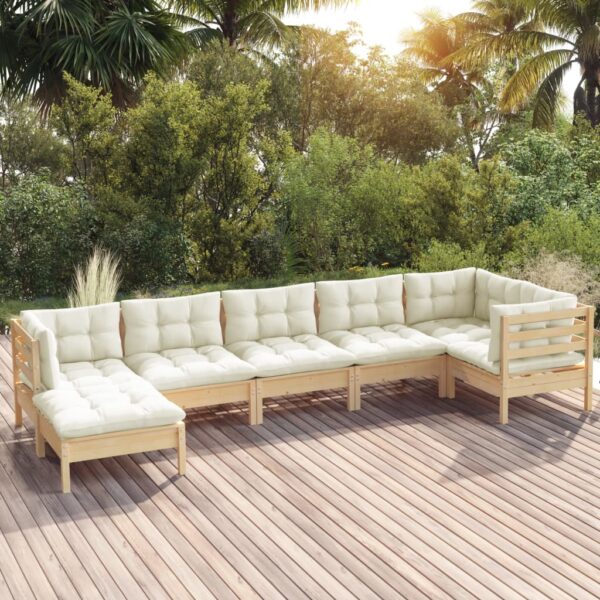 HomeDiscount-7 Piece Garden Lounge Set with Cream Cushions Solid Pinewood