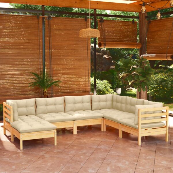 HomeDiscount-7 Piece Garden Lounge Set with Cream Cushions Solid Pinewood