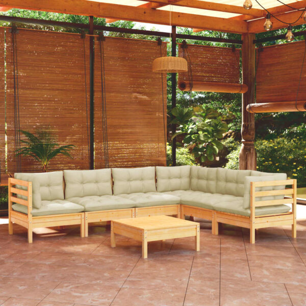 HomeDiscount-7 Piece Garden Lounge Set with Cream Cushions Solid Pinewood