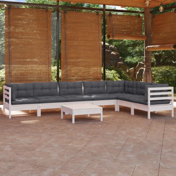 HomeDiscount-8 Piece Garden Lounge Set with Cushions White Solid Pinewood