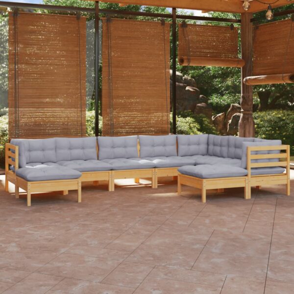 HomeDiscount-9 Piece Garden Lounge Set with Grey Cushions Solid Pinewood