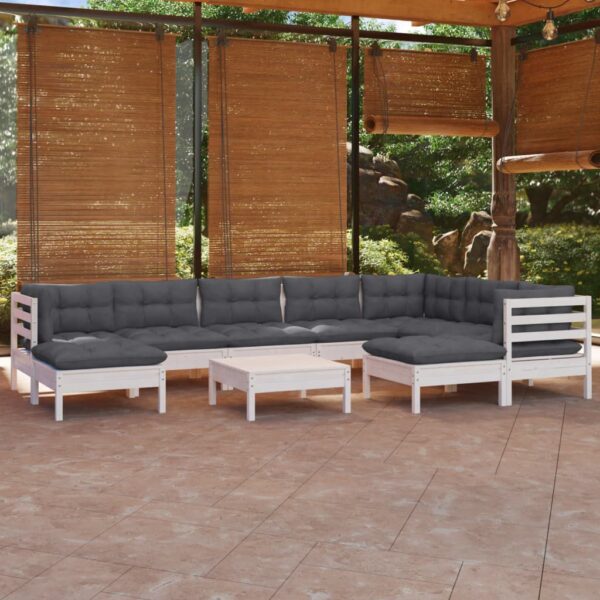 HomeDiscount-10 Piece Garden Lounge Set with Cushions White Solid Pinewood