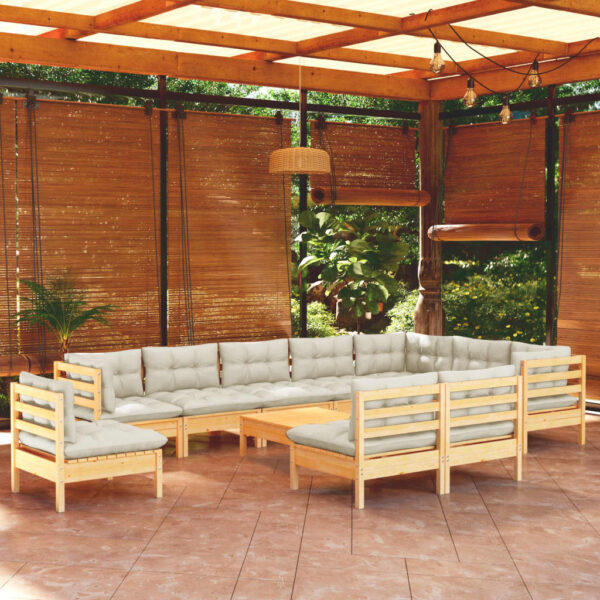 HomeDiscount-11 Piece Garden Lounge Set with Cream Cushions Solid Pinewood