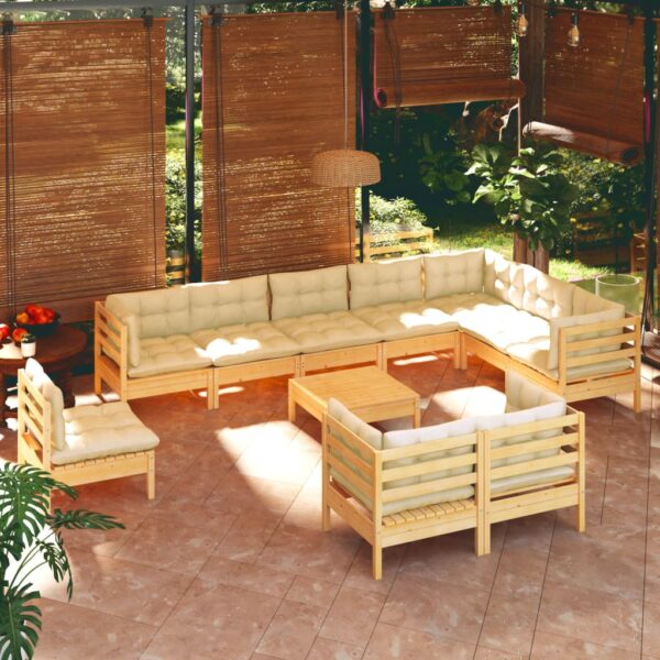 HomeDiscount-11 Piece Garden Lounge Set with Cream Cushions Solid Pinewood