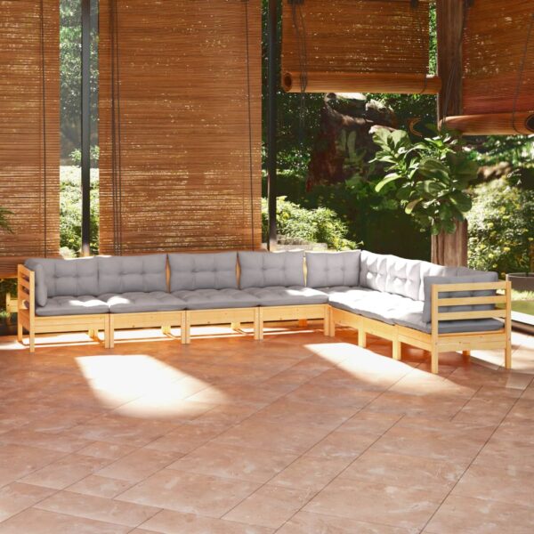 HomeDiscount-8 Piece Garden Lounge Set with Grey Cushions Solid Pinewood