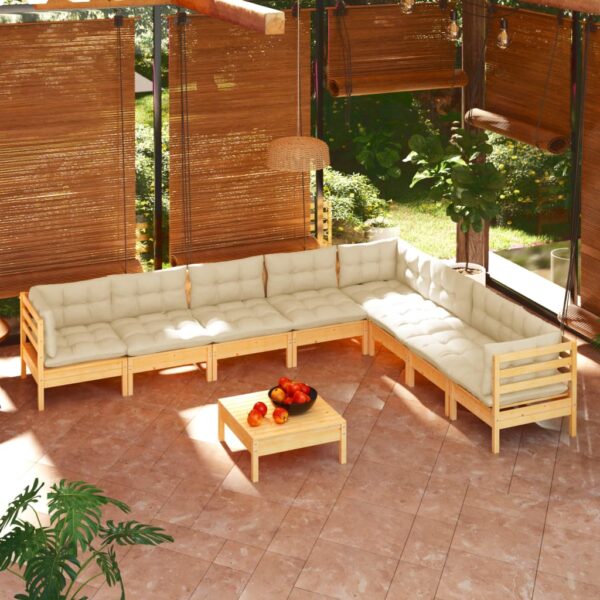 HomeDiscount-9 Piece Garden Lounge Set with Cream Cushions Solid Pinewood