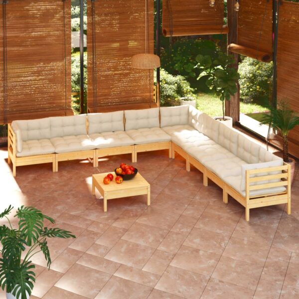 HomeDiscount-10 Piece Garden Lounge Set with Cream Cushions Solid Pinewood