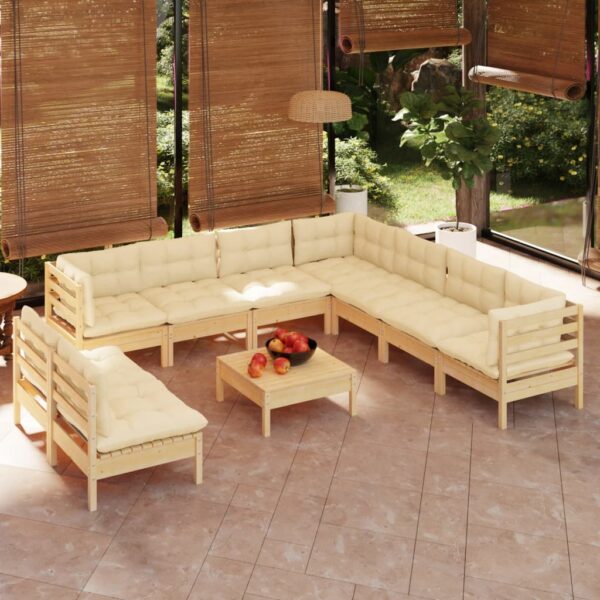 HomeDiscount-10 Piece Garden Lounge Set with Cream Cushions Solid Pinewood