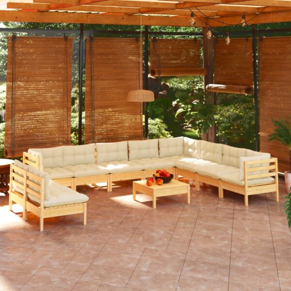 HomeDiscount-11 Piece Garden Lounge Set with Cream Cushions Solid Pinewood