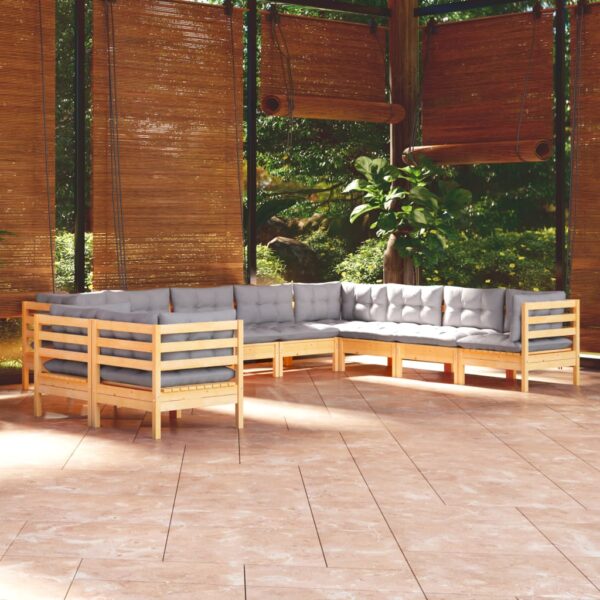 HomeDiscount-10 Piece Garden Lounge Set with Grey Cushions Solid Pinewood