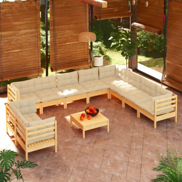 HomeDiscount-11 Piece Garden Lounge Set with Cream Cushions Solid Pinewood