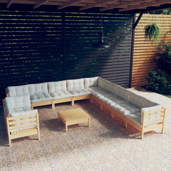 HomeDiscount-12 Piece Garden Lounge Set with Cream Cushions Solid Pinewood