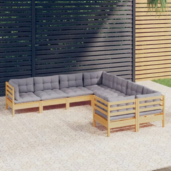 HomeDiscount-8 Piece Garden Lounge Set with Grey Cushions Solid Pinewood