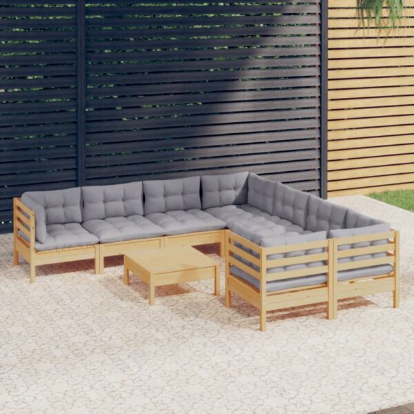 HomeDiscount-9 Piece Garden Lounge Set with Grey Cushions Pinewood