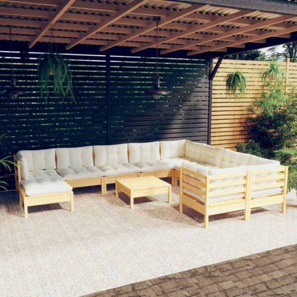 HomeDiscount-11 Piece Garden Lounge Set with Cream Cushions Pinewood