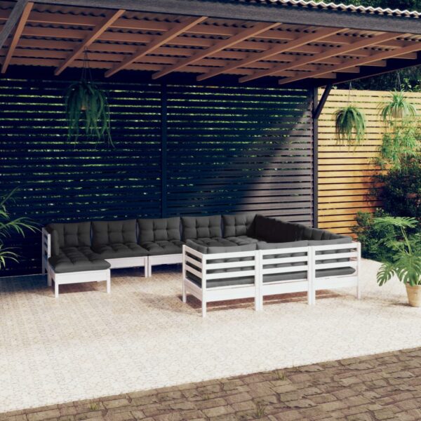 HomeDiscount-11 Piece Garden Lounge Set with Cushions White Pinewood