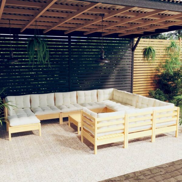 HomeDiscount-12 Piece Garden Lounge Set with Cream Cushions Pinewood