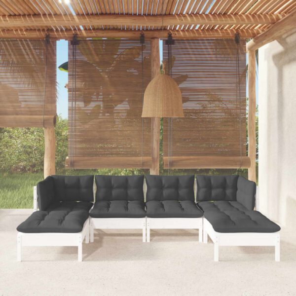 HomeDiscount-6 Piece Garden Lounge Set with Cushions White Pinewood