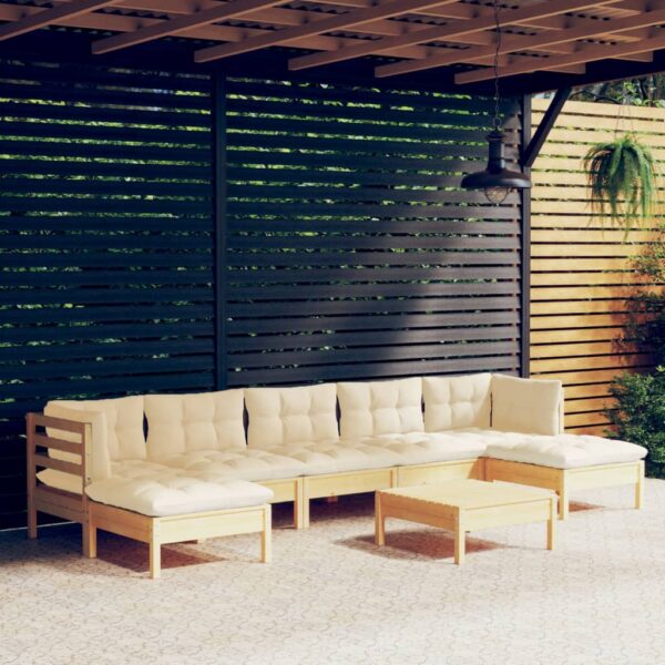 HomeDiscount-8 Piece Garden Lounge Set with Cream Cushions Pinewood