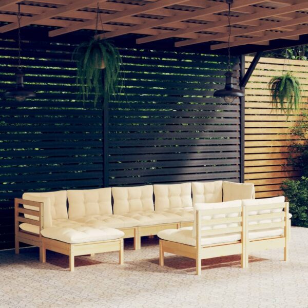 HomeDiscount-9 Piece Garden Lounge Set with Cream Cushions Pinewood