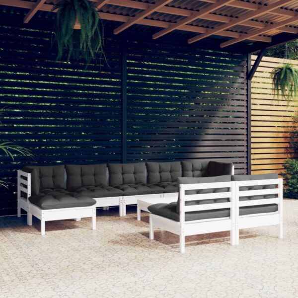 HomeDiscount-10 Piece Garden Lounge Set with Cushions White Pinewood