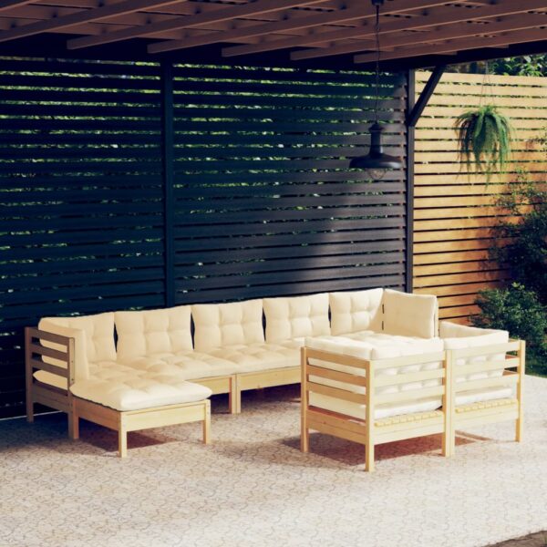 HomeDiscount-9 Piece Garden Lounge Set with Cream Cushions Solid Pinewood