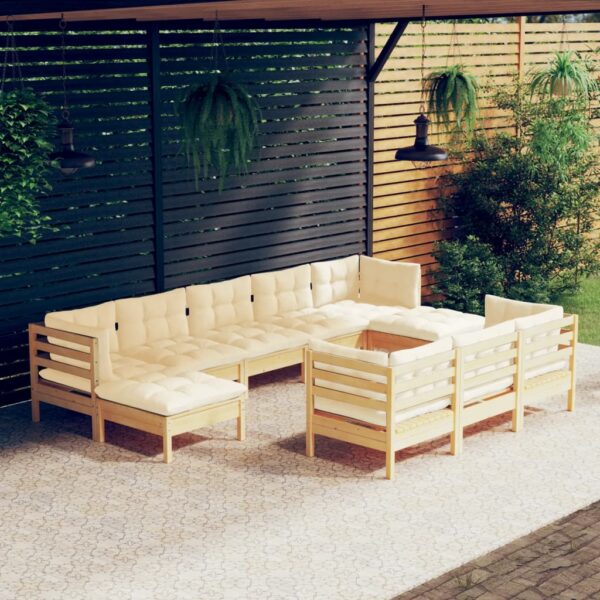 HomeDiscount-10 Piece Garden Lounge Set with Cream Cushions Solid Pinewood