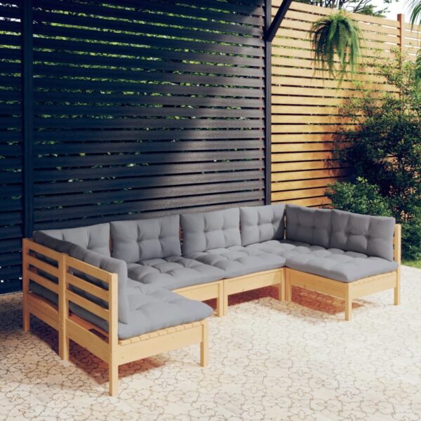 HomeDiscount-6 Piece Garden Lounge Set with Grey Cushions Solid Pinewood