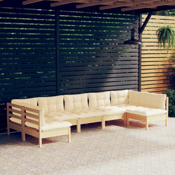 HomeDiscount-7 Piece Garden Lounge Set with Cream Cushions Solid Pinewood