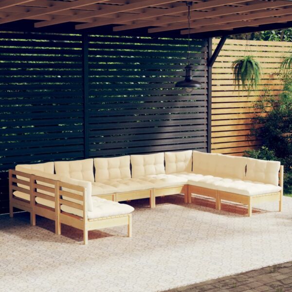 HomeDiscount-9 Piece Garden Lounge Set with Cream Cushions Solid Pinewood