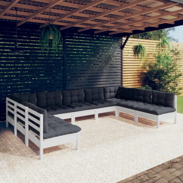 HomeDiscount-9 Piece Garden Lounge Set with Cushions White Solid Pinewood