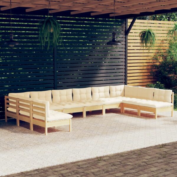 HomeDiscount-10 Piece Garden Lounge Set with Cream Cushions Solid Pinewood