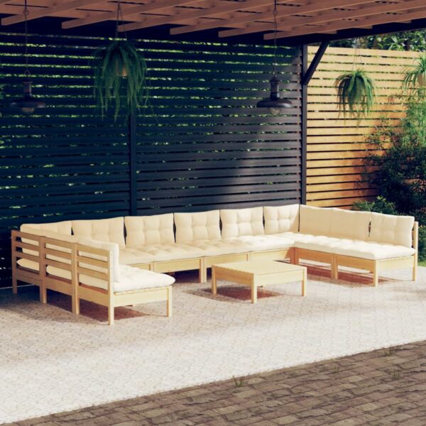 HomeDiscount-11 Piece Garden Lounge Set with Cream Cushions Solid Pinewood