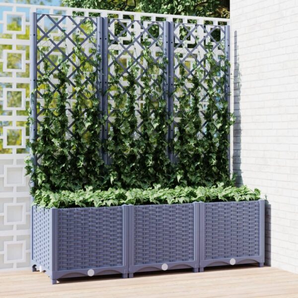 HomeDiscount-Garden Planter with Trellis Blue Grey 120x40x136 cm PP