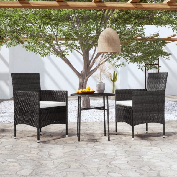 HomeDiscount-3 Piece Garden Dining Set Poly Rattan Black