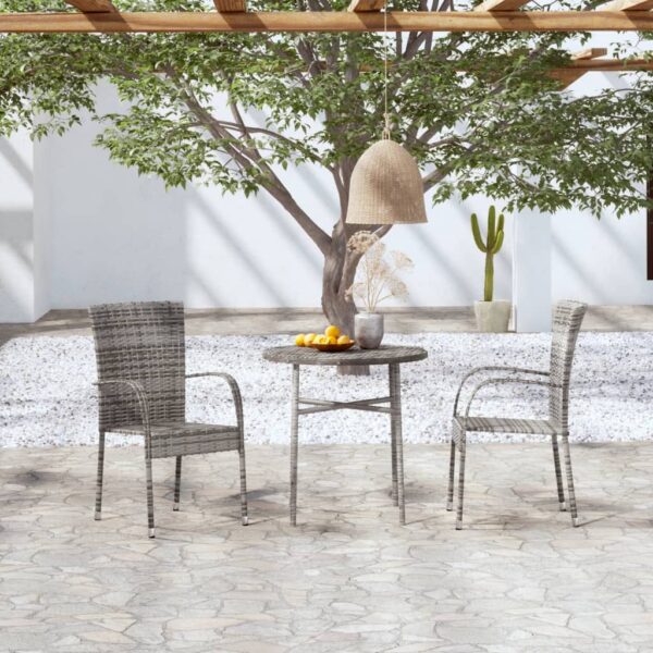 HomeDiscount-3 Piece Garden Dining Set Poly Rattan Grey