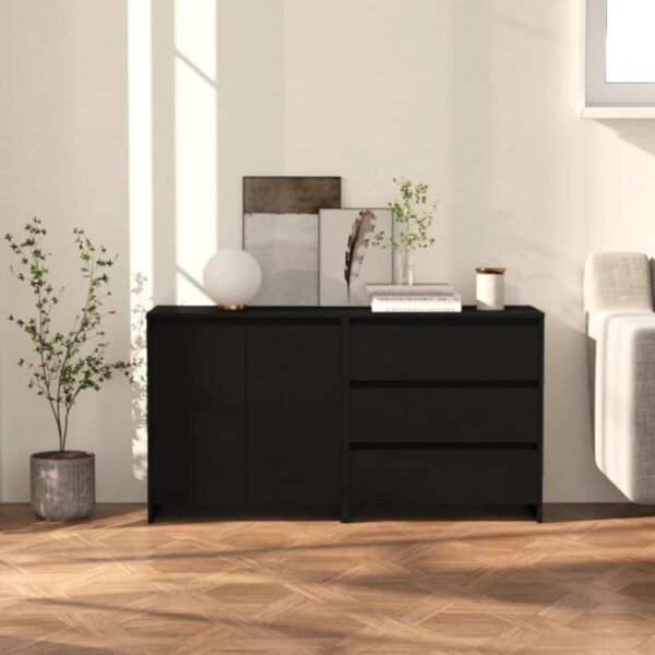 HomeDiscount-2 Piece Sideboard Black Engineered Wood