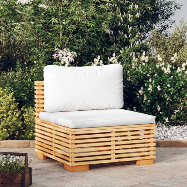 HomeDiscount-Garden Middle Sofa with Cream Cushions Solid Wood Teak