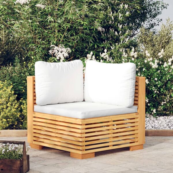 HomeDiscount-Garden Corner Sofa with Cream Cushions Solid Wood Teak